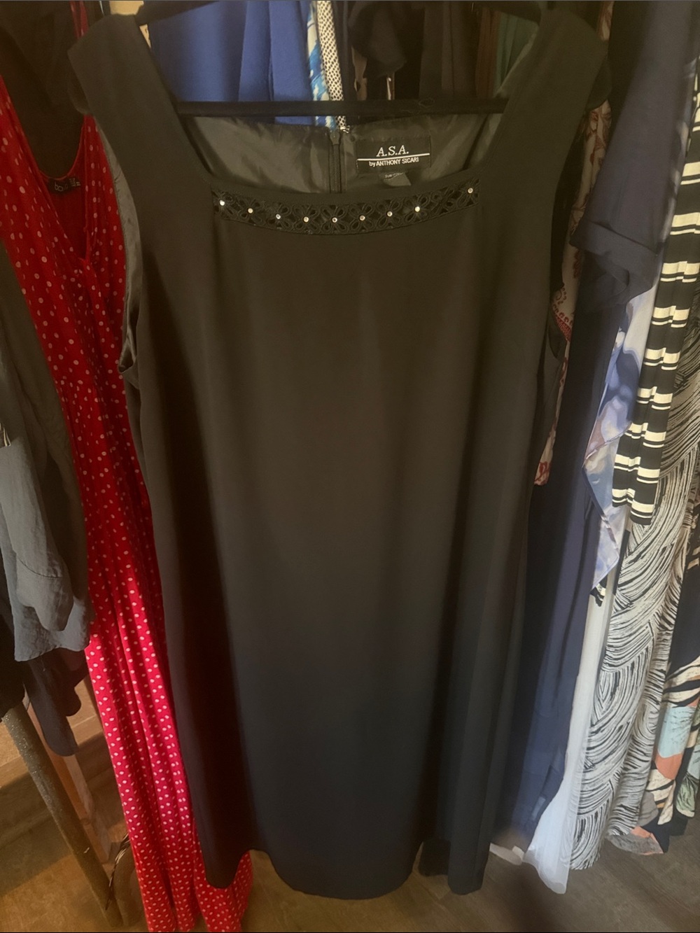 A.S.A Black Sleeveless Midi Dress with Embellished Neckline
